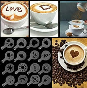 Pack of 16 Coffee Art Stencils – Reusable Plastic Latte Decorating Templates