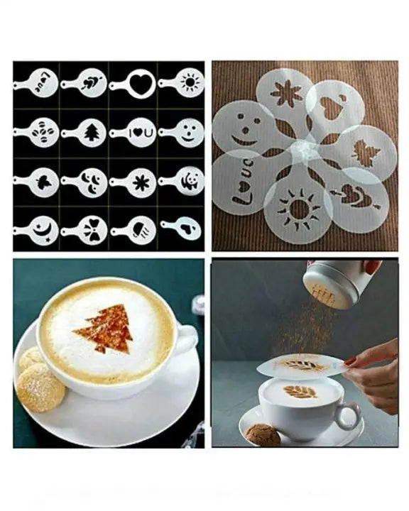 Pack of 16 Coffee Art Stencils – Reusable Plastic Latte Decorating Templates