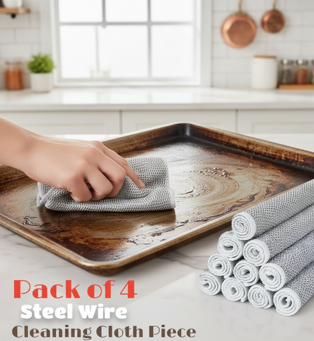 Pack of 4 Steel Mesh Dishwashing Cloths | Durable Wire Scrubber Pads for Kitchen Cleaning