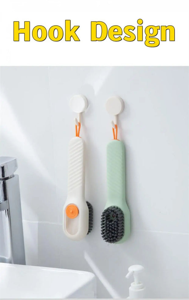 Soft Bristled Shoe Brush With Liquid Dispenser – Multipurpose Long Handle Cleaning Brush