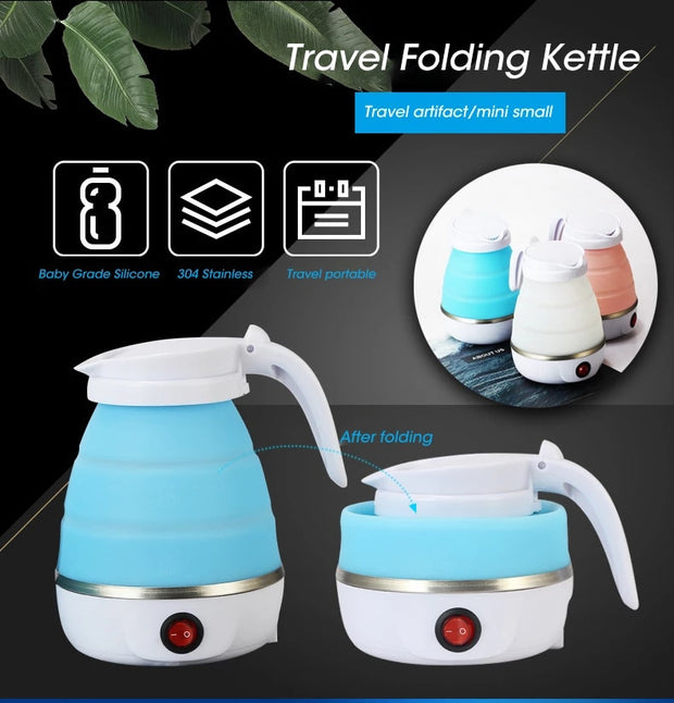 Foldable Portable Electric Kettle – 600ml Silicone Travel Water Boiler