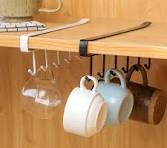 10 Hooks Mug, Cup & Utensil Storage Holder – Under Cabinet Hanging Organizer Rack